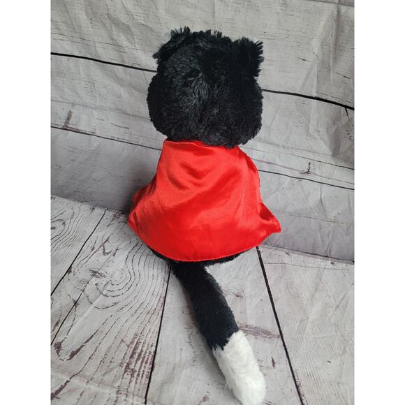Unipak stuffed tuxedo black & white super hero cat kitty with red cape 10 inch - Picture 4 of 9